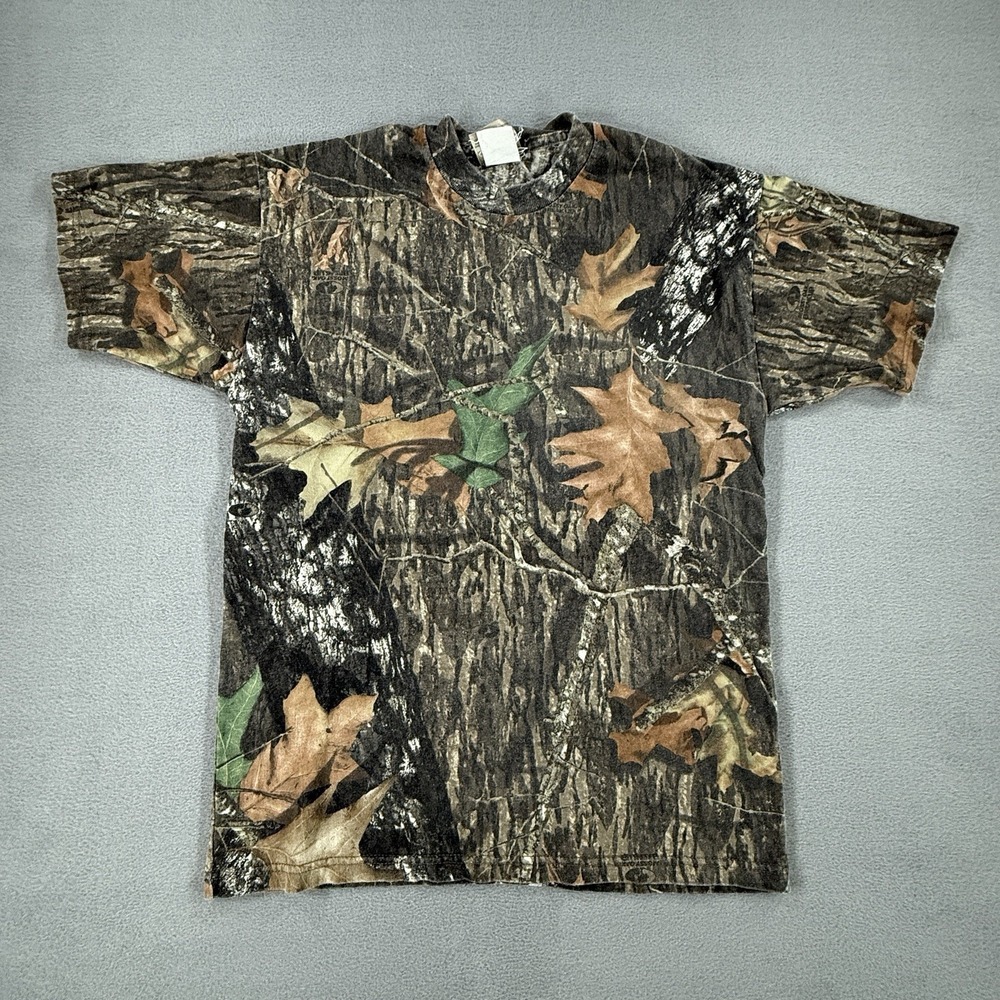 Vintage Jerzees Outdoors Camo T Shirt Youth XL Mossy Oak Breakup Short Sleeve